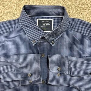 Charles Tyrwhitt Shirt Large Blue Gingham Check Button Down Classic Fit Non-Iron